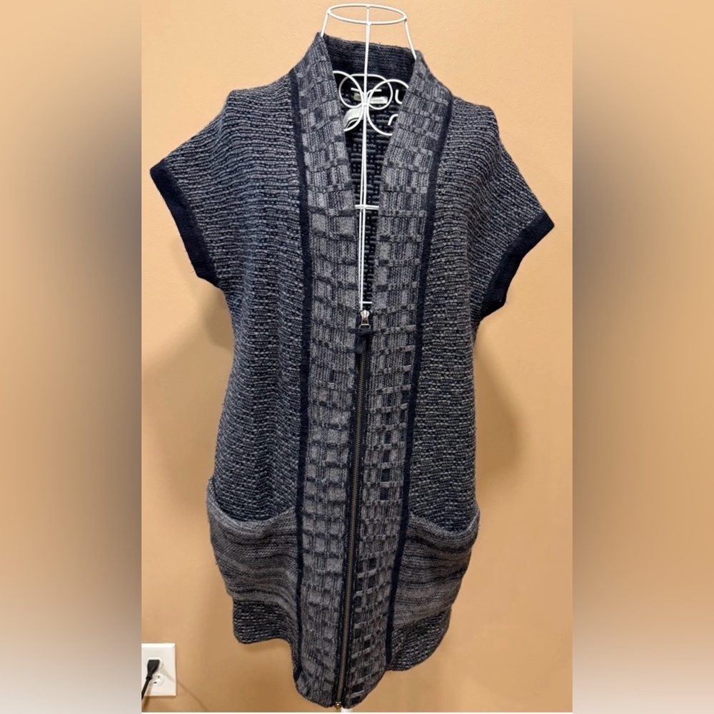 White + Warren Knit Cardigan Vest Gray Zip Front M